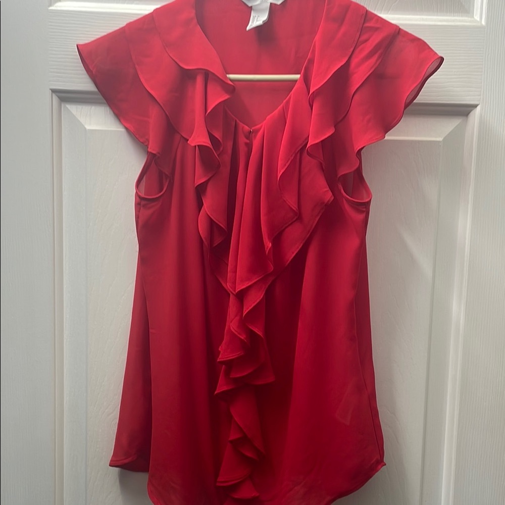 Elegant Red Ruffle Blouse
